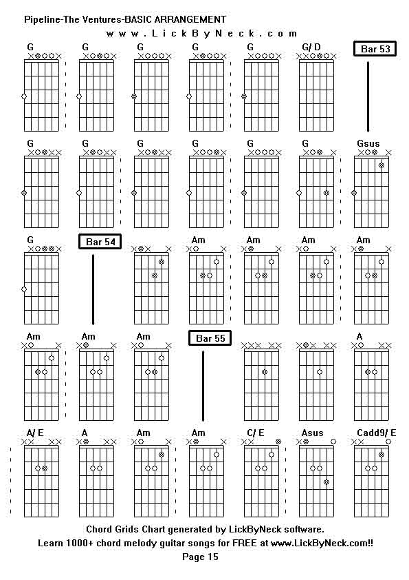 Chord Grids Chart of chord melody fingerstyle guitar song-Pipeline-The Ventures-BASIC ARRANGEMENT,generated by LickByNeck software.